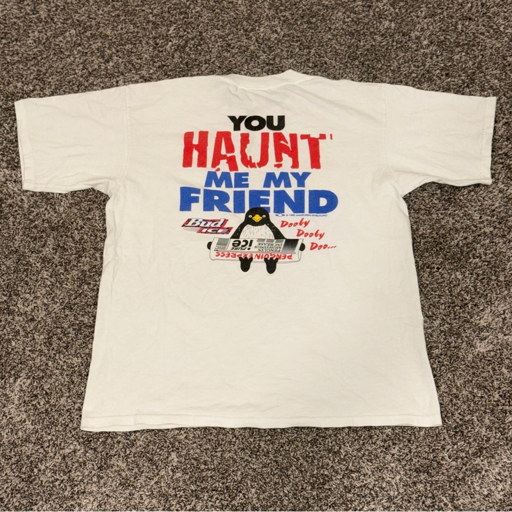 Vintage 90's Bud Ice Budweiser Penguin Shirt Haunt Dooby Dooby Doo Beer 1996